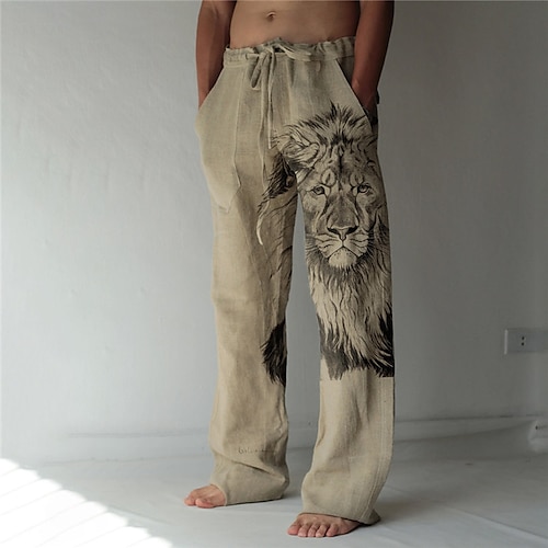 

Men's Trousers Summer Pants Beach Pants Drawstring Elastic Waist 3D Print Animal Lion Graphic Prints Comfort Casual Daily Holiday Streetwear Hawaiian Blue Green