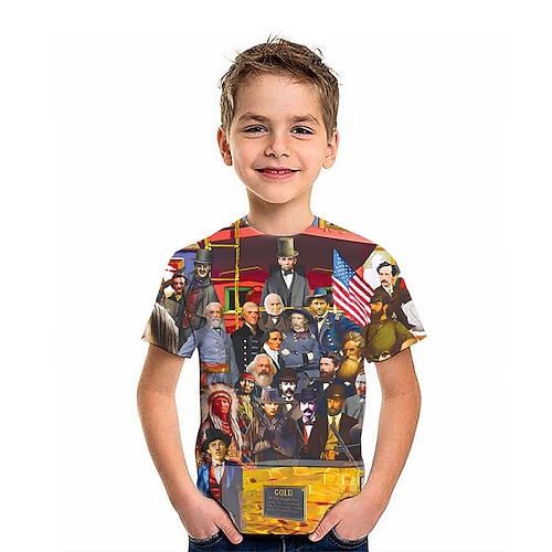 

Barn Gutt Amerikansk uavhengighetsdag T skjorte T-skjorte Grafisk Flagg Kortermet Crewneck Barn Topp utendørs 3D-utskrift Mote Daglig Sommer Gul 2-13 år