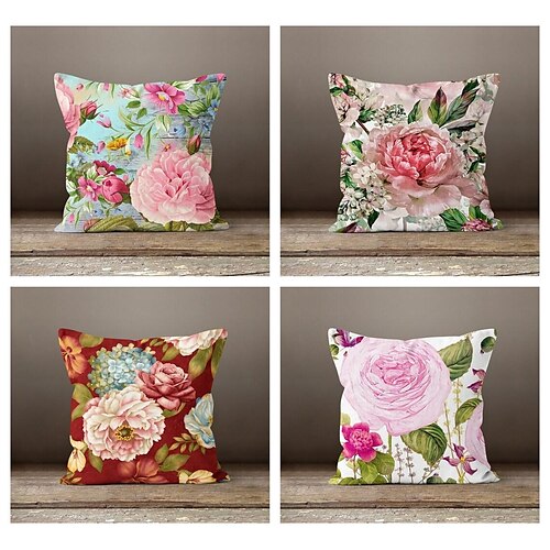 

Funda de almohada de doble cara fucsia floral rosa, funda de cojín cuadrada decorativa suave de 4 piezas, funda de almohada para dormitorio, sala de estar, sofá, silla