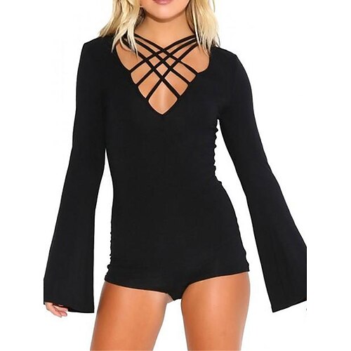 

Mujer Mono Cortado Color sólido Escote en Pico Ropa de calle Calle Diario Ajuste regular Manga Larga Negro S M L Verano