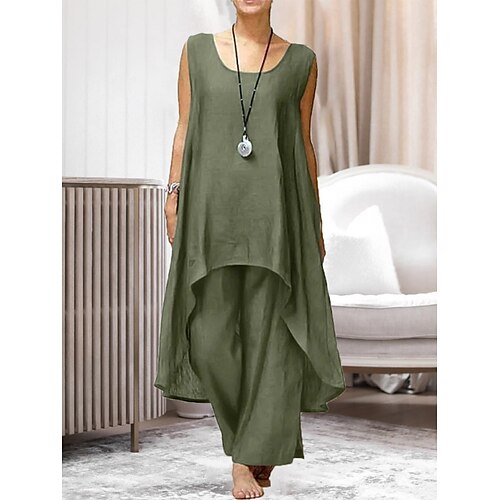 

Per donna Plus Size loungewear Completi Colore puro Informale Comoda Oversize Interni Giornaliero Da mare Poliestere Traspirante Girocollo Senza maniche Pantalone Estate Primavera Nero Verde militare