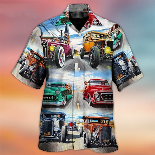 

Hombre Camisa camisa hawaiana Coche Estampados Collar Cubano Azul Piscina Exterior Casual Manga Corta Estampado Ropa Deportes Moda Ropa de calle Design