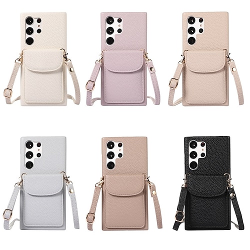 

teléfono Funda Para Samsung galaxia Bolso monedero Tarjetas billetera S23 Ultra Plus S22 A54 A13 con correa extraíble para el cuerpo cruzado Ranuras para tarjetas Color sólido TPU Cuero de PU