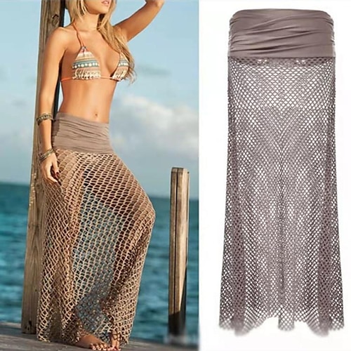 

Femme Maillots de Bain Jupe Maxi Polyester Marron Jupes Transparent Crochet Tenues de plage Slips Vacances Plage S M L