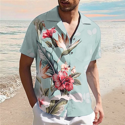 

Herre Skjorte Hawaii skjorte Blomstret Grafiske tryk Aftæpning Abrikos Sort Grøn Afslappet Hawaiiansk Kort Ærme Trykt mønster Tøj Tropisk Hawaiiansk Designer Afslappet