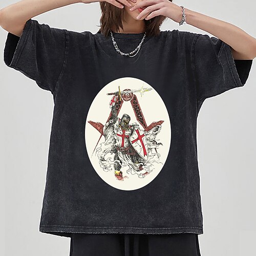 

Den siste templar Tempelridder Korsfarer T-skjorte Oversized Acid Washed T-skjorte Trykt mønster Retro Punk og gotisk T-Trøye Til Herre Dame Unisex Voksne Varmstempling 100% bomull Fritid / hverdag