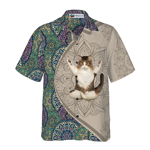 

Men's Shirt Summer Hawaiian Shirt Cat Dog Coconut Tree Tribal Graphic Prints Cuban Collar Wine Navy Blue Blue Gray Outdoor Casual Short Sleeve Print Clothing Apparel Sports Fashion Streetwear Designer