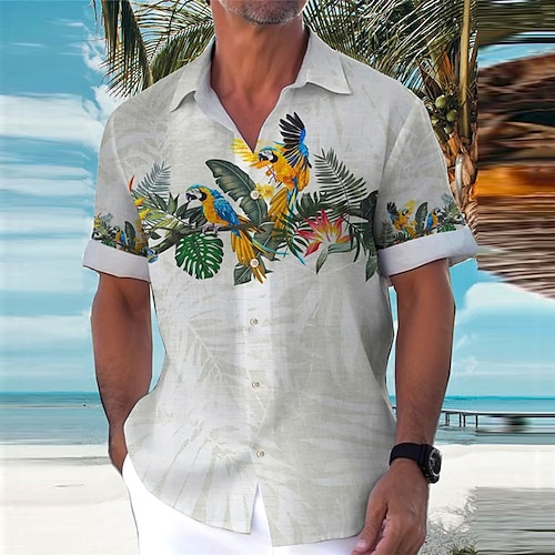 

Homens Camisa Social Camisa havaiana Flamingo Estampas Abstratas Papagaio Folhas Aberto para a Lateral Azul Cinzento Ao ar livre Rua Manga Curta Imprimir Roupa Moda Roupa de rua Designer Casual