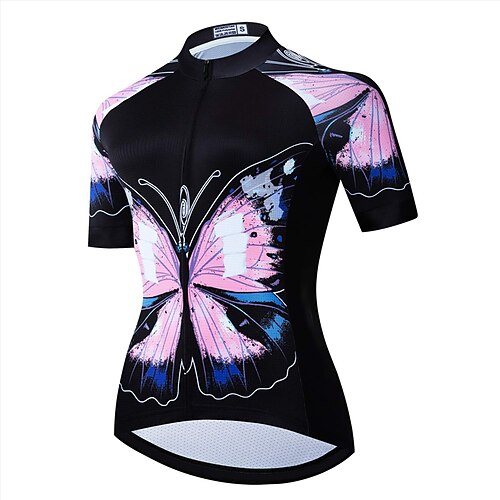 

21Grams Women's Cycling Jersey Short Sleeve Bike Top with 3 Rear Pockets Mountain Bike MTB Road Bike Cycling Breathable Moisture Wicking Quick Dry Reflective Strips Black Butterfly Sports Clothing