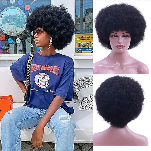 

paryk 70'er krøllede parykker til sorte kvinder store hoppende fluffy og blød naturligt udseende afro kinky paryk 8 tommer 60'er sorte parykker