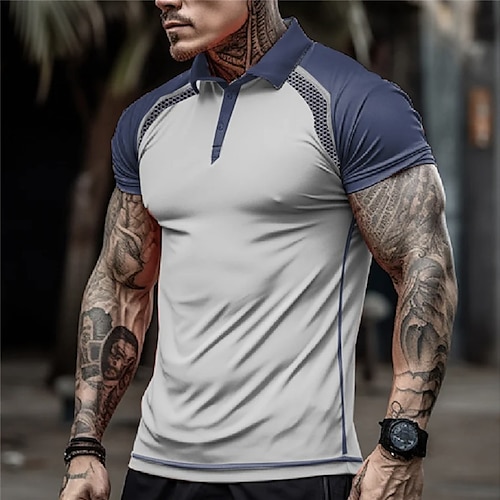 

Herre Button Up Poloer Revers polo POLO Trøje Golftrøje Grafiske tryk Aftæpning Blå udendørs Gade Kort Ærme Trykt mønster Tøj Sport Mode Gade Designer