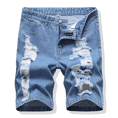 

Per uomo Jeans Pantaloncini di jeans Tasche Strappato Liscio Comfort Traspirante Esterno Giornaliero Per uscire Denim Di tendenza Informale Azzurro