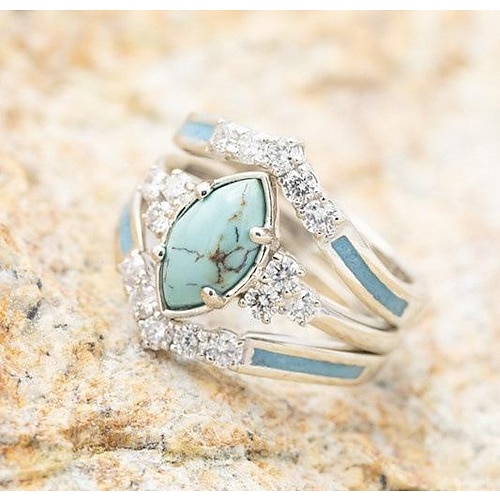 

женское кольцо с натуральным бирюзовым бриллиантом, ювелирные изделия из 3 шт., набор колец, штабелируемые перстни, сверкающий натуральный драгоценный камень для подруги, валентинки, подарки для мам