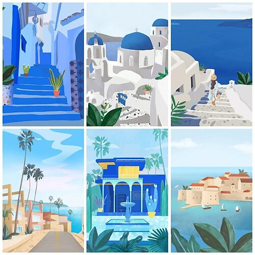 

Marruecos barcelona santorini ciudad azul cartel chica lienzo pintura viaje paisaje pared arte sala de estar decoración hogar