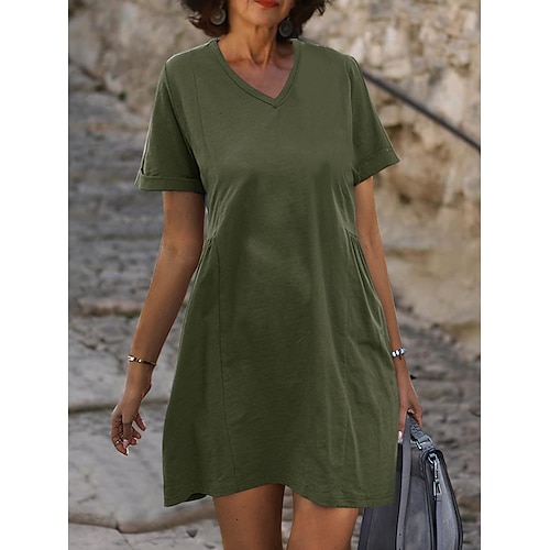 

Per donna Abito a maglietta Abito casual Abito estivo Liscio Increspato A V Mini abito Streetwear Moderno Esterno Strada Manica corta Morbido Blu Verde militare Estate Primavera S M L XL