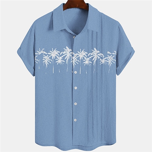 

Homens Camisa Social camisa de linho Camisa havaiana Coqueiro Estampas Abstratas Aberto para a Lateral Amarelo Azul Ao ar livre Rua Manga Curta Imprimir Roupa Linho Moda Roupa de rua Designer Casual