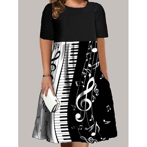 

Per donna Plus Size Abito casual Abito linea A Pop art Vestito longuette Manica corta Increspato Tasche Girocollo Di tendenza Esterno Nero Vino Estate Primavera L XL XXL 3XL 4XL