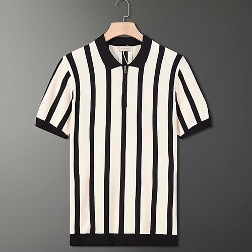 

Per uomo polo in maglia Informale Per eventi mezza cerniera Bavero Manica corta Di tendenza Moderno Strisce Chiusura lampo quarto Estate Nero Caffè polo in maglia