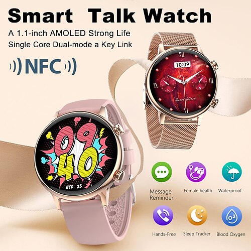 

HK39 Montre intelligente 1.1 pouce Smartwatch Montre Connectée Bluetooth Podomètre Rappel d'Appel Moniteur de Sommeil Compatible avec Android iOS Femme Longue Veille Mode Mains-Libres Rappel de