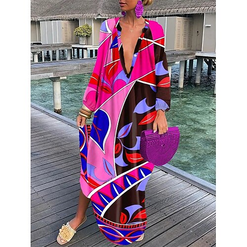 

Per donna Abito lungo Abito lungo Abito casual Abito stampato Fantasia geometrica Color Block Streetwear Informale Esterno Giornaliero Per eventi Stampa Manica lunga A V Vestito Morbido Rosa Blu