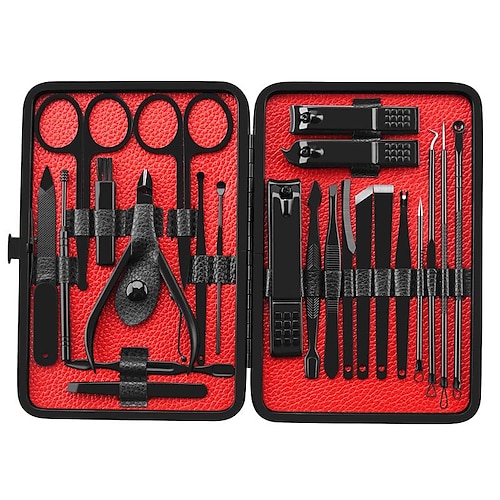 

set de manicura 23 en 1 kit de pedicura profesional de acero inoxidable tijeras de uñas kit de aseo con estuche de viaje de cuero negro