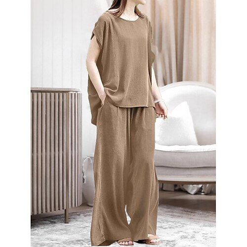 

Dame Store størrelser lounge Sett Ren farge Mote Fritid Komfort Hjem Gate Daglig Polyester Pustende Crew-hals Kortermet T skjorte Bukse Lomme Sommer Vår Militærgrønn Navyblå