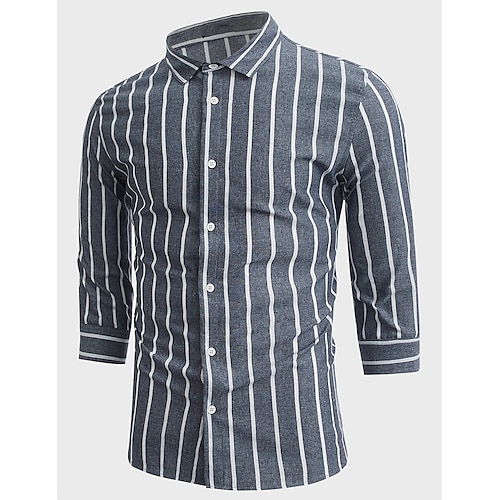 

Herre Skjorte Button Up skjorte Sommer skjorte Casual skjorte Grå Langærmet Stribet Knaphul Gade Ferierejse Trykt mønster Tøj Mode Fritid