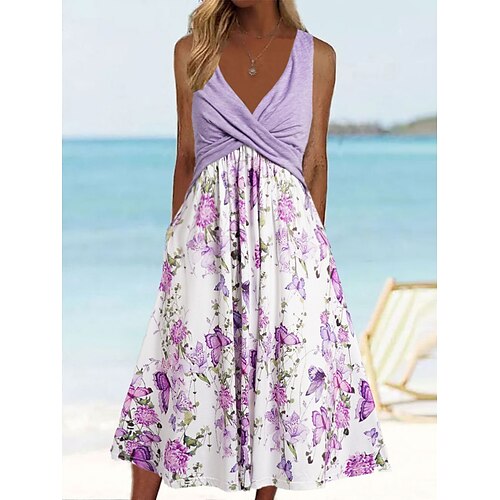 

Per donna Vestito casual Abito linea A Abito estivo Floreale Collage Tasche A V Vestito longuette Di tendenza Moderno Giornaliero Per eventi Senza maniche Standard Viola Estate Primavera S M L XL XXL
