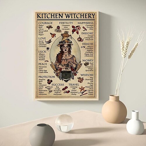 

1pc Frameless Kitchen Witchery Witches Posters, Prints Decoration Canvas Wall Pictures, Witches Magic Knowledge Art Painting Gifts, Home Decor