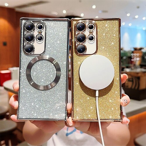 

Phone Case For Samsung Galaxy Magnetic Adsorption S23 Ultra Plus S23 S22 S21 Plus Ultra Magnetic Glitter Shine Four Corners Drop Resistance Glitter Shine TPU PC