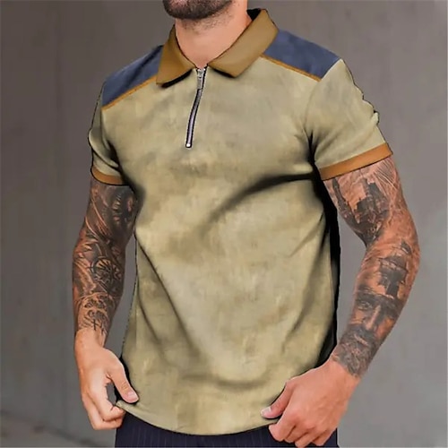 

Herre Zip Polo POLO T-skjorte Golf skjorte Grafiske trykk Aftæpning Grønn utendørs Gate Kort Erme Glidelås Trykt mønster Klær Mote Designer Fritid Pustende