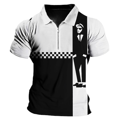

Herre Zip Polo POLO Trøje Golftrøje Ruder Grafiske tryk Portræt Aftæpning Sort Hvid udendørs Gade Kort Ærme Lynlås Trykt mønster Tøj Mode Designer Afslappet Åndbart