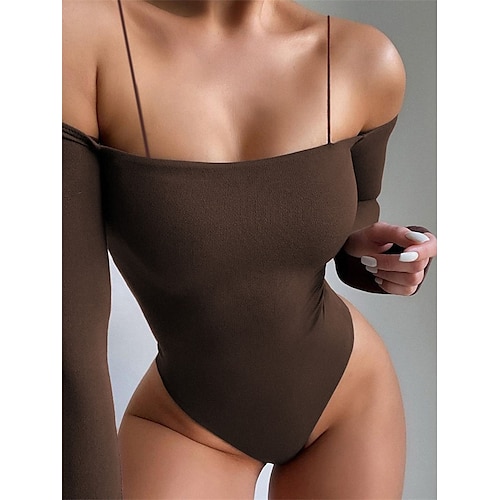 

Damen Bodysuit Rückenfrei Feste Farbe Schulterfrei Strassenmode Ordinär Strasse Täglich Lockere Passform Langarm Schwarz Braun S M L Sommer
