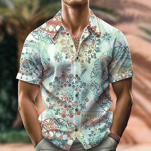 

Homme Chemise Floral Imprimés Photos Rétro Vintage Collier cubain Vert Extérieur Casual Manche Courte Imprimer Vêtement Tenue Sportif Mode Vêtement de rue Design