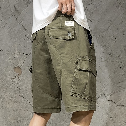 

Men's Cargo Shorts Shorts Summer Shorts Drawstring Elastic Waist Multi Pocket Plain Wearable Short Outdoor Casual Daily Cotton Blend Fashion Designer Black Army Green