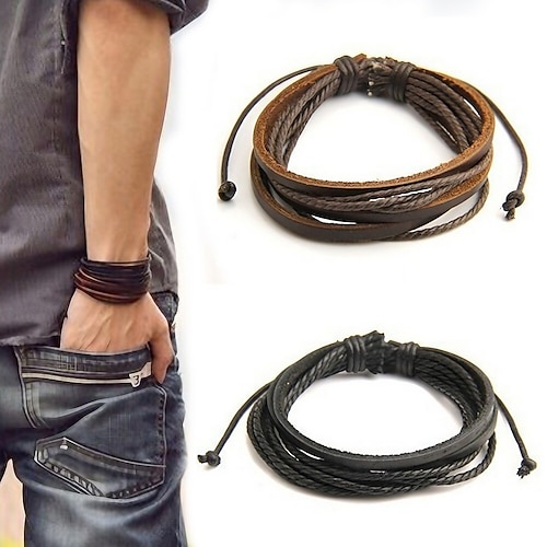 

Men's Men Women 1PC Cuff Links Vintage Bracelet Loom Bracelet Gift Beach Retro Adjustable Simple European Black Brown