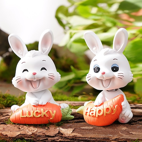 

Shaking the Head Little Rabbit Gardening Landscape Decoration Resin Doll Home Desktop Decoration Creative Zodiac Rabbit Gift 1PC