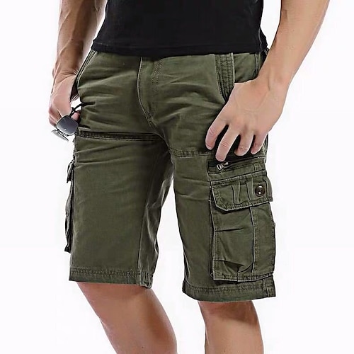 

Herren Cargo Shorts Kurze Hosen Kurze Hose für Wanderer Multi Pocket Mehrere Taschen Glatt Atmungsaktiv Draussen Knielänge Casual Täglich 100% Baumwolle Strassenmode Stilvoll Schwarz Armeegrün