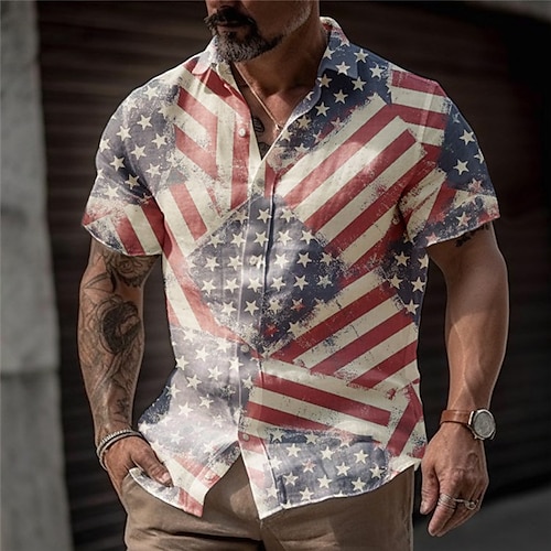 

Per uomo Camicia Stampe astratte Bandiera americana Collo ripiegabile Rosso Esterno Strada Maniche corte Stampa Abbigliamento Di tendenza Streetwear Originale Informale