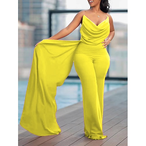 

Mujer Mono Alta cintura Con tren Color sólido Escote en U Ropa de calle Fiesta Fiesta de Cóctel Ajuste regular Sin Mangas Amarillo Fucsia Verde Trébol M L XL Verano