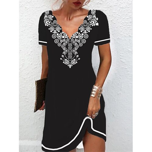 

Dame Uformell kjole Sommerkjole Print kjole Blomstret Geometrisk Trykt mønster V-hals Mini kjole Mote Gatemote utendørs Daglig Kortermet Normal Svart Hvit Blå Sommer Vår S M L XL XXL