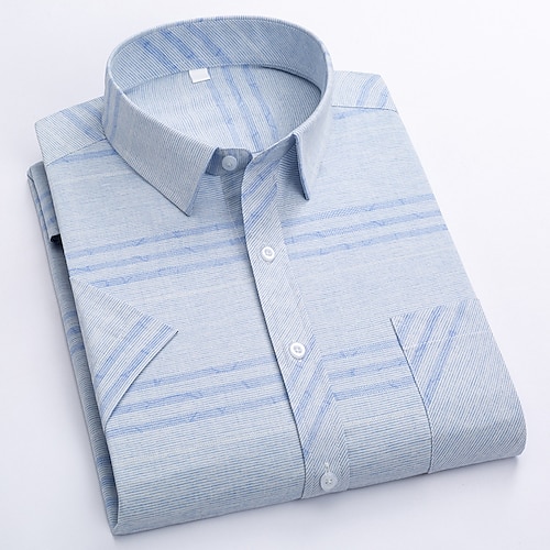 

Men's Dress Shirt Light Blue Light Green Royal Blue Short Sleeve Plaid / Striped / Chevron / Round Shirt Collar Spring Summer Daily Wear Date Clothing Apparel Cross