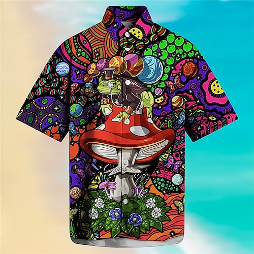 

Homens Camisa Social Camisa havaiana Estampas Abstratas Cogumelo Aberto para a Lateral Vermelho Roxo Ao ar livre Rua Manga Curta Imprimir Roupa Moda Roupa de rua Designer Macia