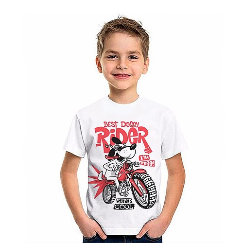 

Bambino Da ragazzo maglietta Tee Pop art Con cagnolino Alfabetico Manica corta Girocollo Top bambini Esterno Stampa 3D Sportivo Di tendenza Fantastico Estate Bianco 2-13 anni