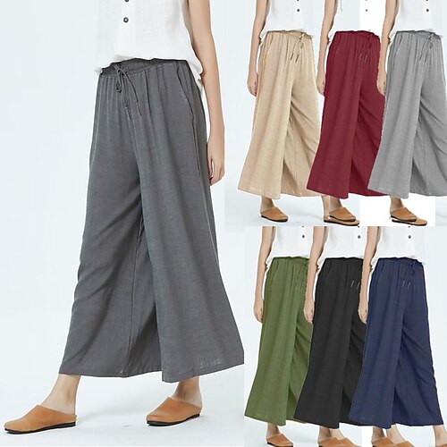 

Dame Bredt Bukseben capri shorts Imiteret Hør Sort Vin Blå Afslappet Afslappet / Hverdag Lomme Ankel-længde Åndbart Helfarve S M L XL 2XL