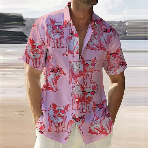 

Herren Hemd Hawaiihemd Sommerhemd Hund Grafik-Drucke Koi Umlegekragen Rosa Blau Outdoor Strasse Kurze Ärmel Bedruckt Bekleidung Modisch Strassenmode Designer Brautkleider schlicht