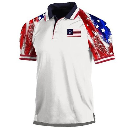 

Herre Button Up Poloer Revers polo POLO Trøje Golftrøje Grafiske tryk Amerikansk flag Aftæpning Rød udendørs Gade Kort Ærme Trykt mønster Tøj Sport Mode Designer Afslappet
