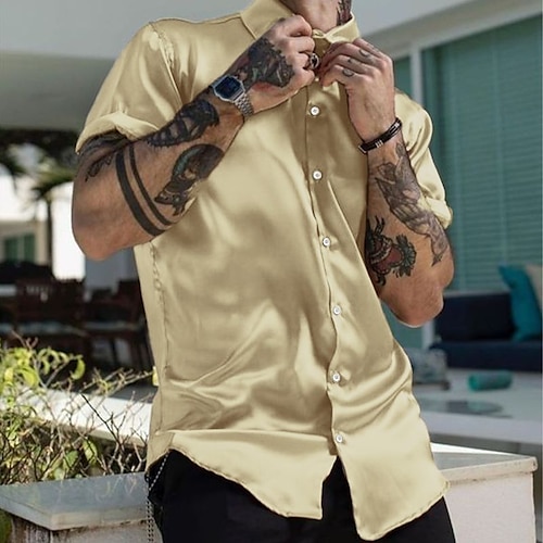 

Per uomo Camicia Camicia con bottoni Camicia estiva Maglietta informale Oro Manica corta Liscio Bavero Giornaliero Da mare Abbigliamento Di tendenza Originale Informale