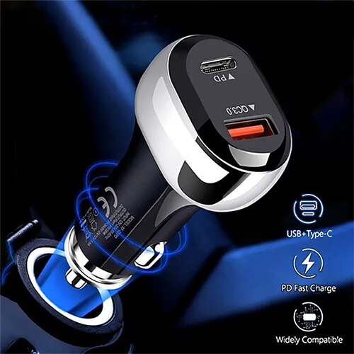 

1stk biloplader 38w hurtig usb biloplader adapter 20w pd &18w qc3.0 dual port cigarettænder oplader stonego biltilbehør