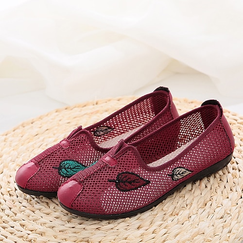 

Dame Slip-Ons Komfort Sko Daglig Vandring Rund Tå Fritid Netting Tøfler Khak1 Svart Rød
